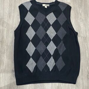 Joseph Abboud Black & Gray Argyle V-Neck Sweater Vest XL 100 % Cotton